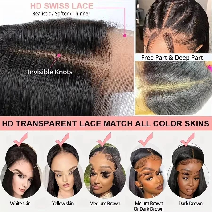 Human Hair Brazilian Bone Straight 13x4 HD Lace Front Wig 40 Inch 13x6 Lace Frontal 4x4 5x5 Glueless Clourse Wigs Pre Plucked