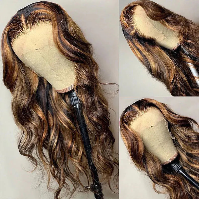 Body Wave Highlight Human Hair Wigs Brazilian Body Wavy 13x6 Lace Front Wigs For Women 13x4 Transparent Lace Closure Full Wigs